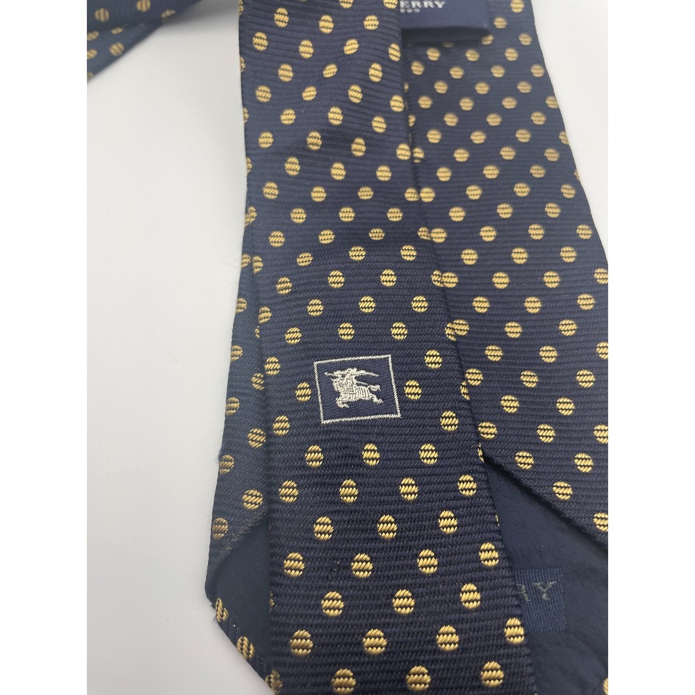 Burberry London Mens Silk Tie Navy Blue Gold Polka Dot Made in Italy Designer - Picture 3 of 5